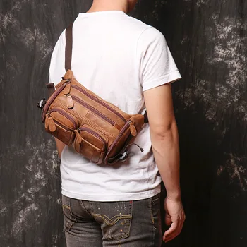 GROJITOO Jaunas vīriešu ādas mobilā telefona soma lielas ietilpības soma, matēts pātagot jostas soma sporta Vienotais Plecu Messenger Bag