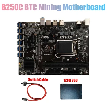 B250C BTC Ieguves Mātesplati ar 128G SSD+Switch Kabeli 12XPCIE, lai USB3.0 GPU Slots LGA1151 Datoru Mātesplati