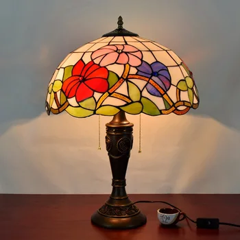 16 Collu Miesas Valsts Ziedi Tiffany Galda Lampas Valsts Stila Vitrāžas Lampas Guļamistabas Gultas Lampa E27 110-240V