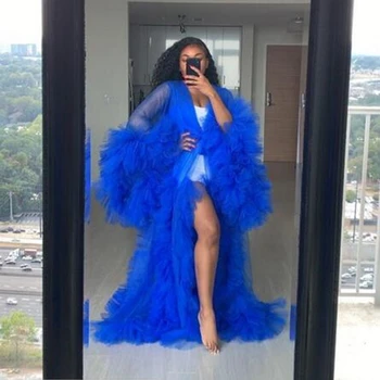 Royal Blue Elsojošs Halāti Vakara Kleita Daudzpakāpju Piedurknēm abendkleider Tilla Acs Plus Izmērs Balles Kleitas, Pasūtījuma izgatavotu tērpu de saviesīgs vakars