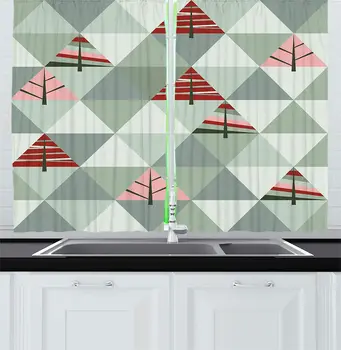 Abstraktās Ģeometriskās Tēmu Ilustrē Tumšie Aizkari Trīsstūris Koka Virtuves Aizkaru Kafejnīca