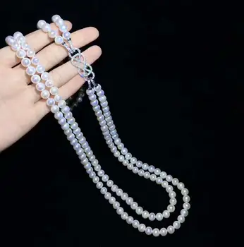 Rokām mezgloti dabas 7-8mm white pearl zircon aizdare aksesuārs, kaklarota, rokassprādze auskari uzstādīt modes rotaslietas