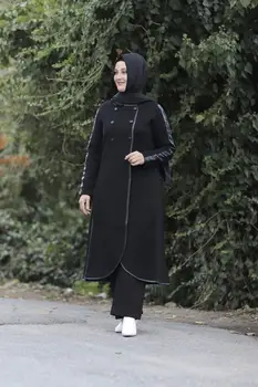 Liela Izmēra Ādas Detaļu Buttoned Tērauda trikotāžas-Adītas Trikotāžas Valkāt Kažoku, Jaku Klp Musulmaņu Sieviešu Virsdrēbes Modes 2022