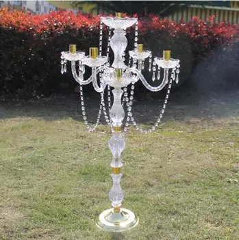 10 gab. / daudz 90 cm augstums Akrila 5 ieroču metāla svečturi ar kristāla piekariņi kāzu svece īpašnieks centrālais puse dekori