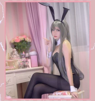 Mai Sakurajima Cosplay Kostīmu Seishun Buta Yarou wa Bunny Girl Sexy Jumpsuit Melns Uzvalks Halloween Karnevāla Tērpi Pasūtījuma