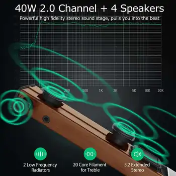 Bezvadu Soundbar 40W 2.0 Audio Kanālu, 4 Skaļruņiem un 2 Zemas Frekvences Radiatori Multi-interfeiss Multi Sižetu Režīmi skārienekrānu