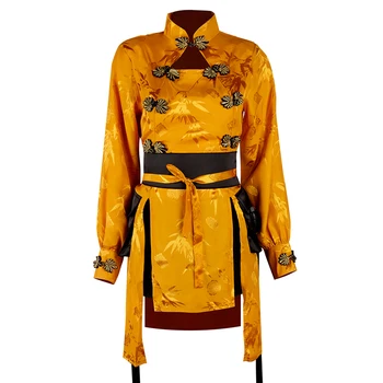 Dzeltena Gogo Dejotāju Tērpu Sievietes Svētku Apģērba Skatuves Kostīmu Ķīniešu Stila Džeza Dejotājs Apģērbs Seksīgs Pole Dejas Valkāt DL8357