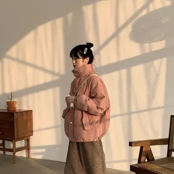Kokvilnas mētelis sieviešu ziemas korejiešu versija, jaunas velveta sabiezējumu pretvēja apkakli, lai saglabātu siltumu studentu maize kokvilnas mētelis