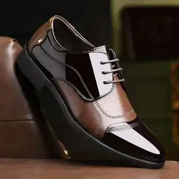 Liela izmēra jaunu norādīja ādas kurpes vīriešu biznesa formālās valkāt kurpes modes simts torņu lāce-up kāzu shoes2021