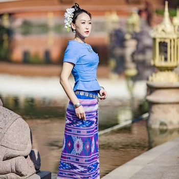 Taizeme Tradicionālo Apģērbu Sievietēm Ahom Shan Dai Custuomes Retro Vasaras Taizemes Kleita Dāmas Taizeme Apģērbi