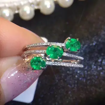 Grezns trīs slāņi surround Dabīgais zaļais smaragds Gredzenu S925 Sudraba Dabas Dārgakmens Gredzenu Sieviešu meitene puse ewelry