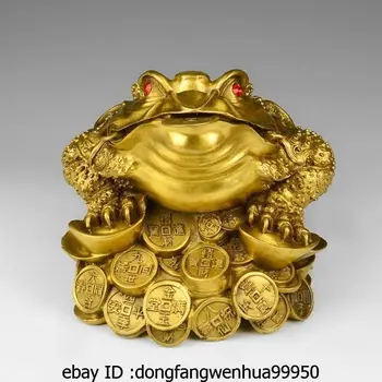 7 Ķīna, Misiņa, Vara Fengshui Yuanbao Bagātību, Naudu Trīs Pēdas Zelta krupis Statuja