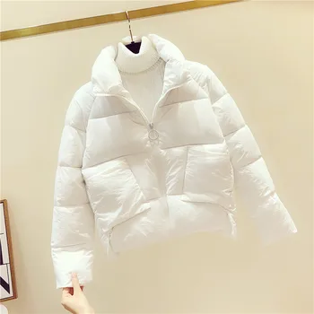 Ir 2021. Ziemas Parka Kokvilnas Korejas Drēbes Jaka Sievietēm Balts Melns Manteau Femme Silta, Bieza, Cieta Īsu Modes Stila Polsterēts Mētelis
