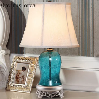 Vidusjūras zilā stikla galda lampas guļamistabas gultas lampa Ziemeļvalstu mūsdienu minimālisma radošo LED lampas, bezmaksas piegāde
