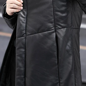 Novmoop Īstas ādas vīriešu leju mētelis šiks slim stila kapuci jaka kabatas pusēs LT3380