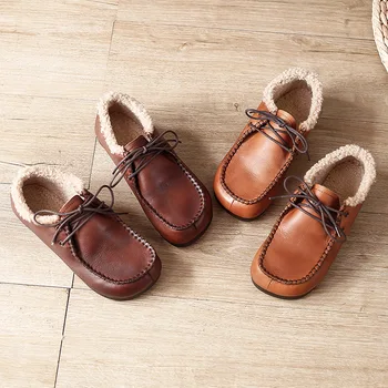 Careaymade-Genuine ādas sieviešu kurpes,Jaunas, Retro Japāņu mātes kurpes, plakana apakšējā biezāka mīksts Plīša apakšā silts apavi