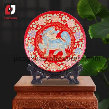 24k zelta foliju, 20 collu feng shui dekorēšana, ķīniešu amatniecības porcelāna dekoratīvās plāksnes