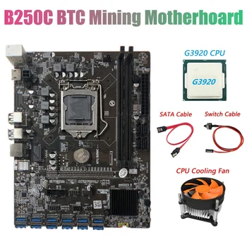 BTC B250C Ieguves Mātesplati ar G3920 vai G3930 CPU CPU+Switch Kabelis+Ventilators+SATA Kabeli 12XPCIE, lai USB3.0 GPU Slots LGA1151 Atbalsts