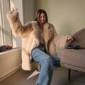 Jin Tuoka Dienvidkoreja ziemas 2021 jaunu nekustamā fox kažokādas vidēja garuma uzvalks apkakles, kažokādas, kažokādu mēteļu