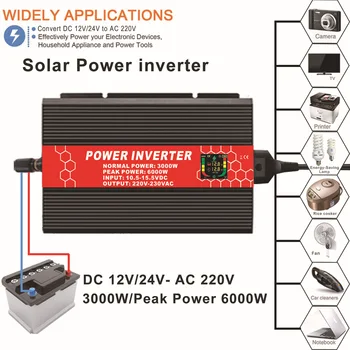 Pavisam Jaunu Smart Fan Inverter Smart Pārveidotāju 12V 24V DC uz 220V AC 2000W auto saules enerģijas invertoru