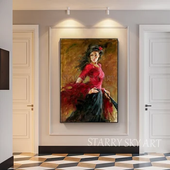 Apdāvināts Mākslinieks Tīrs Roku apgleznoti Augstas Kvalitātes Impresionisma Spānija Dāma Eļļas Glezna uz Audekla spāņu Dejotāja Attēls Eļļas Glezna
