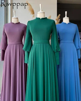 Garās Šifona Piedurknes-line Dubajas arābu Stila Sieviešu Kleita Grīdas Garums Vakara Tērpi Abendkleider 2021