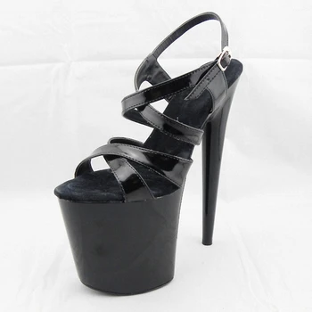 Klasisks melnā sexy peeptoe sandales, 20cm augstiem papēžiem, banketa posmā 8 collu sexy sieviešu deju kurpes