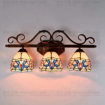Tiffany modes Eiropas stila sienas lampas Baroka Bohemia spogulis gaismas zemniecisks gulta-apgaismojuma spuldzes