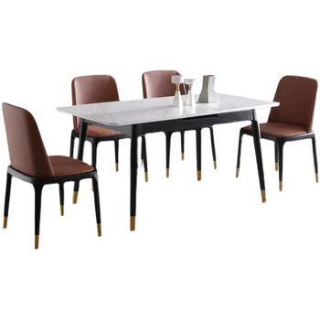 Akmens plāksnes locīšanas pusdienu galda itālijas gaismas luksusa taisnstūra pusdienu galda Ziemeļvalstu izvelkams masīvkoka galds un krēsls