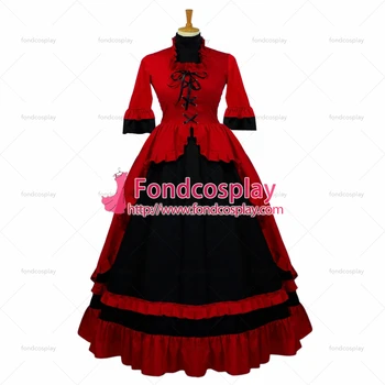 Fondcosplay Victoria Rokoko Viduslaiku Tērpu Gothic Lolita Punk Bumbu sarkana kokvilnas Kleita Cosplay Kostīmu Custom-made[G635]