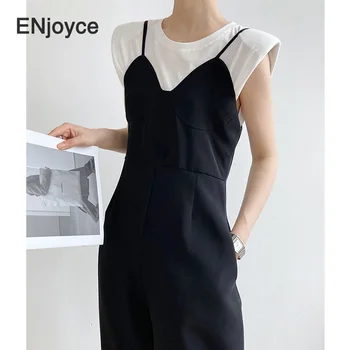 Vintage Black Piedurknēm Cilpas Jumpsuit Sieviešu Korejiešu Stilā, Modes Tērps Playsuit Zeķu Lēkt Tērpi Gadījuma Vasaras