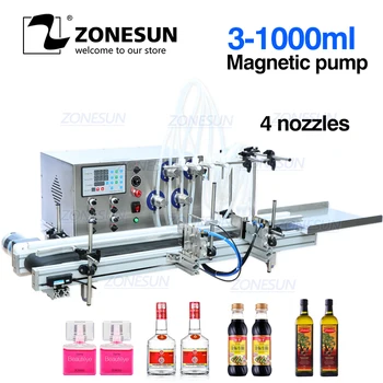 ZONESUN 4 Sprauslas Magnētisko Sūkņa Automātiskās Darbvirsmas CNC Šķidra Ūdens Uzpildīšanas Ar Konveijera 110V-220V Smaržu Uzpildes Mašīna
