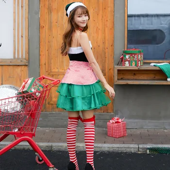 Ziemassvētku jaukās meitenes mini svārki caurule top svārki lielu priekšgala kleita Ziemassvētku balle darbības kostīmi