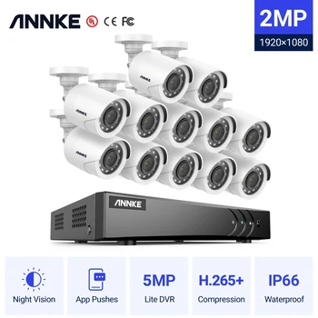 ANNKE 1080P H. 265+ 16CH CCTV Kameras DVR Sistēma 12pcs Ūdensizturīgu IP66 2.0 MP Balts Bullet Kameras Mājas Video CCTV Drošības Komplekts