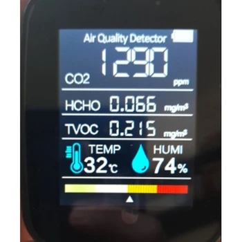 5In1 CO2 Mērītājs Digitālais Temperatūras un Mitruma Testeri Gaisa Kvalitātes Monitors Oglekļa Dioksīda TVOC HCHO Detektors