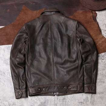 Bezmaksas piegāde.Vintage 1930 mums stilā īstas ādas jaka.kvalitātes 1.2 mm bieza pātagot mētelis.brūna biker ādas apģērbu