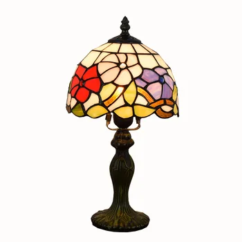 Eiropas Tiffany stila vitrāžas morning glory ēdamistaba guļamistaba gultas galda lampa, 8 collu 20cm svētku lampas