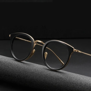 Retro Kārtu Titāna Acetāts Lasīšanas Brilles Rāmis Vīriešu, Sieviešu Vintage Optisko Pilna Loka Brilles Japānas Zīmola Tuvredzība Brilles