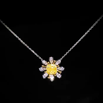 18K zelta kaklarota dabas 0.3 ct yellow diamond un 0.2 ct, balts dimantu kaklarota 0012