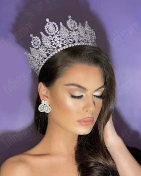 Luksusa Cirkonija Miss Universe Liels Vainagi, Kāzu Kristāla Tiara Sievietēm CZ Roku darbs Princese Dzimšanas dienu Galvassegu Kāzu Cepures