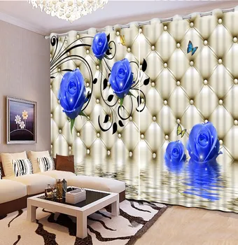 Luksusa Dzīvojamās Istabas Aizkari 3D Aizkari Guļamistaba, Virtuve Mūsdienu Logu blue rose aizkari