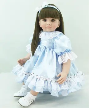 Tautas 22in55cm kokvilnas ķermeņa spilgti baby toddler meitene ar skaisto zilo kleitu bebe bonecas rotaļlietas silikona atdzimis bērnu lelles