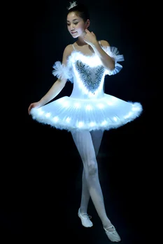 Gaismas LED Baleta Deju Kleitu Childkids Gulbju Ezers Tutu Luminiscences Pompon Kleita Pieaugušo Sieviešu Profesionālo Pankūku Kostīmu H638