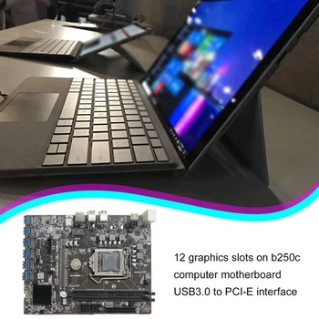 B250C Ieguves Mātesplati ar RGB Ventilators+G4400 CPU+Switch Kabelis 12 PCIE, lai USB3.0 GPU Slots LGA1151 Atbalsta DDR4 DIMM operatīvā ATMIŅA