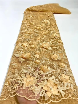 Mccarthy Āfrikas 3D Ziedu Mežģīņu Audums Augstas Kvalitātes Mežģīņu franču Mežģīņu Auduma, Ar Pērlītēm Nigērijas Mežģīņu Audumi Kāzu Šūšana