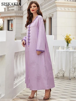 Elegants Gaiši Violetā Abaya Kleita Sievietēm 2022 Neskaidra Ziedu Roku darbs Dimanta Drēbes Marokas Dubaija Kaftan arābu Musulmaņu Apģērbu