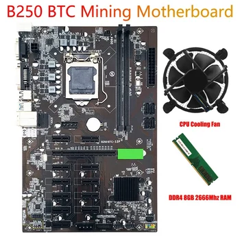B250 BTC Ieguves Mātesplati PCIe X1 PCI-E X16 LGA 1151 ar DDR4 8GB 2666MHZ RAM +Dzesēšanas Ventilatoru Grafikas Karti Miner