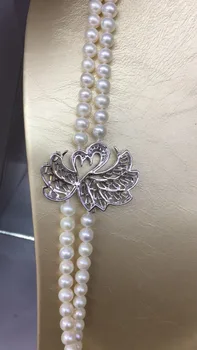 Dubultā cilpa pērļu kaklarota ar sudraba gulbis piederumu ilgi tipa saldūdens pērles NL004 sieviešu kāzu rotaslietas dāvanu