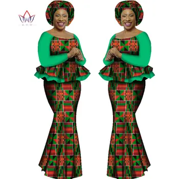 Vasaras Sieviešu Kleitas Āfrikas Apģērbu 2 Gabals, kas Sievietēm Āfrikas Kleitas Sievietēm ar garām Piedurknēm Maxi Print Svārki 6XL WY1562