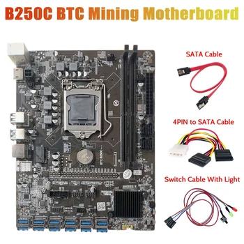 B250C Miner Mātesplati+Switch Kabeli ar Gaismas+4PIN ar SATA Kabeli+SATA Kabeli 12 PCIE, lai USB3.0 GPU Slots LGA1151 DDR4